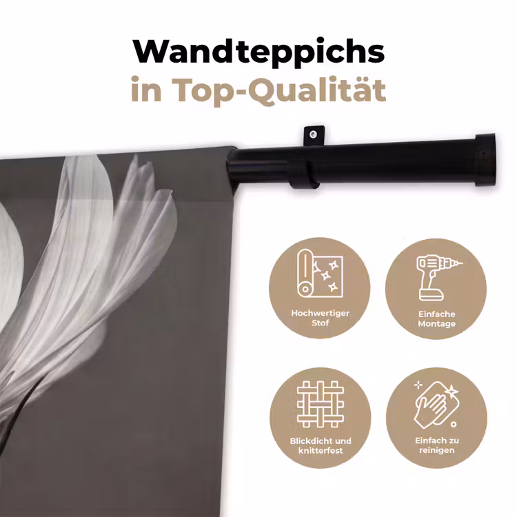 Bloem - Minimalistisch - Zwart - Wit Wandkleed katoen klein -tsfeer2_DE