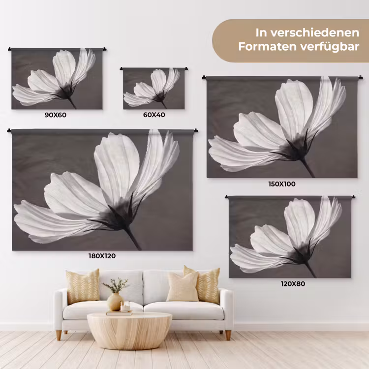 Bloem - Minimalistisch - Zwart - Wit Wandkleed katoen klein -tsfeer8_DE