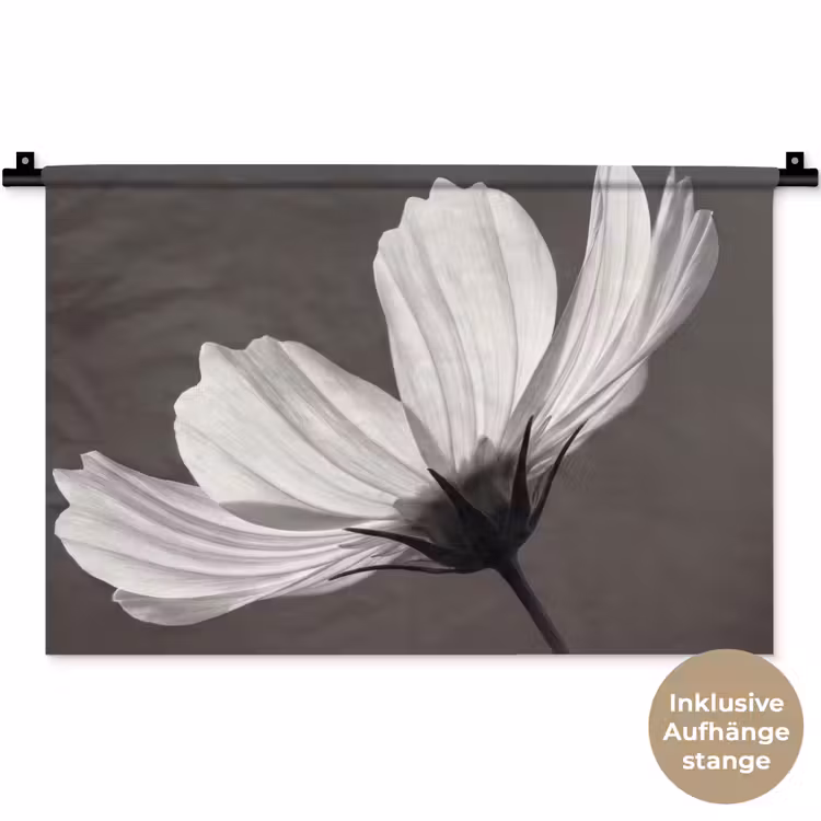 Bloem - Minimalistisch - Zwart - Wit Wandkleed katoen klein -t3d_DE