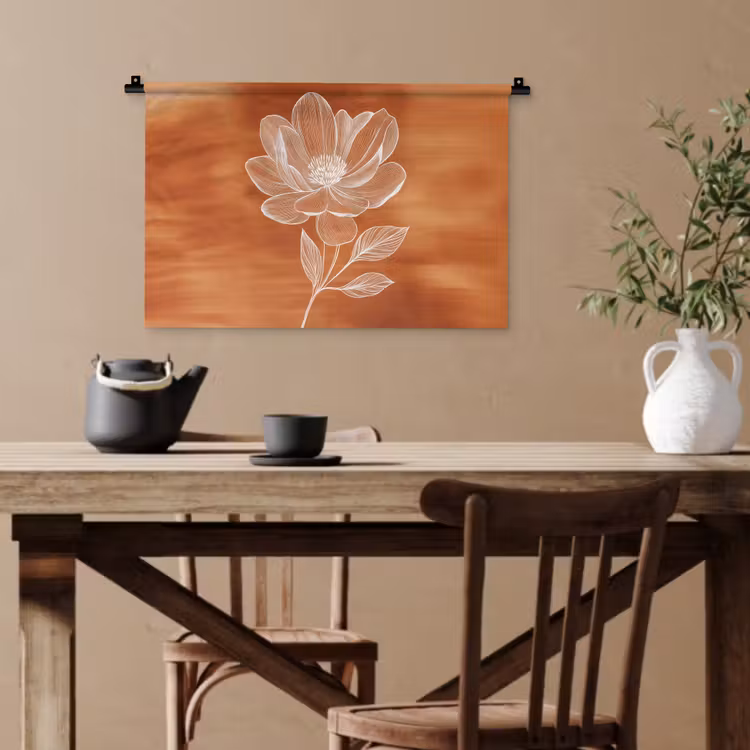 Bloem - Minimalistisch - Wit Wandkleed katoen klein -sfeer6