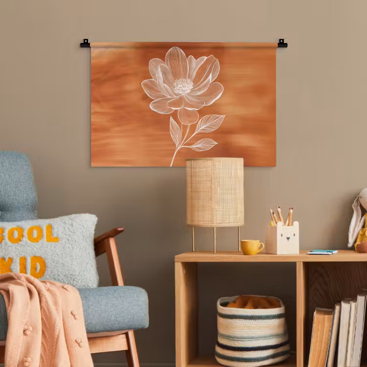 Bloem - Minimalistisch - Wit Wandkleed katoen klein -wsfeer4_kind