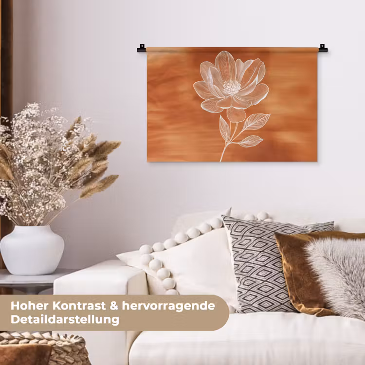 Bloem - Minimalistisch - Wit Wandkleed katoen klein -tsfeer1_DE