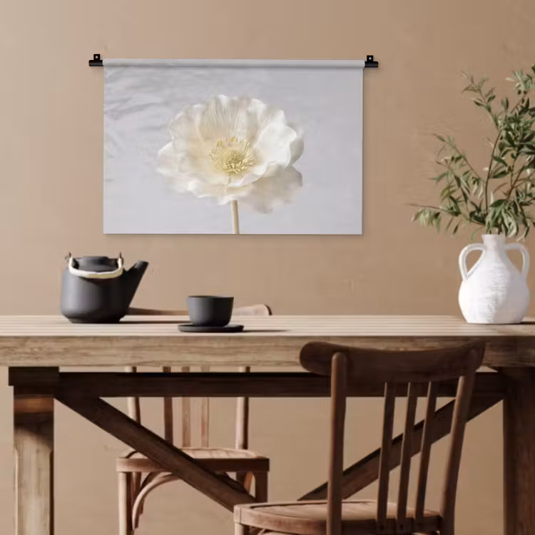 Bloem - Minimalistisch -Wit Wandkleed katoen klein -sfeer6