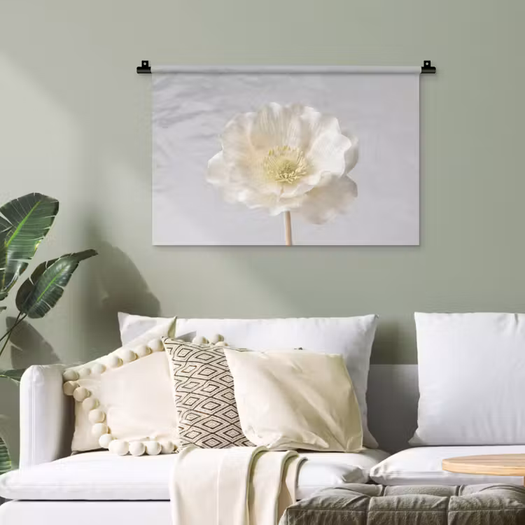 Bloem - Minimalistisch -Wit Wandkleed katoen klein -sfeer7
