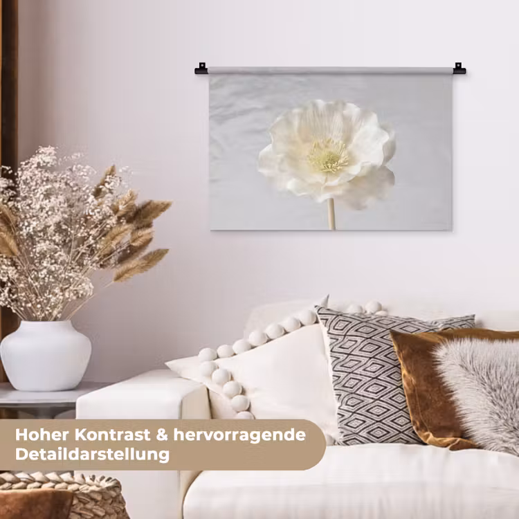 Bloem - Minimalistisch -Wit Wandkleed katoen klein -tsfeer1_DE