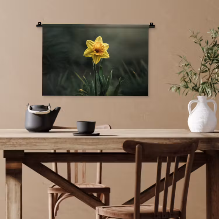 Bloem - Narcis - Gras - Geel Wandkleed katoen klein -sfeer6