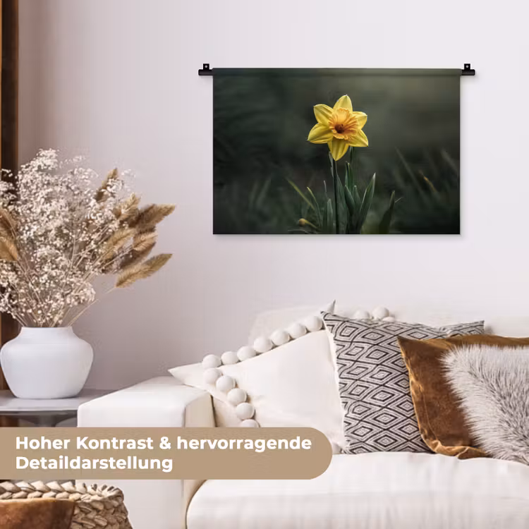 Bloem - Narcis - Gras - Geel Wandkleed katoen klein -tsfeer1_DE