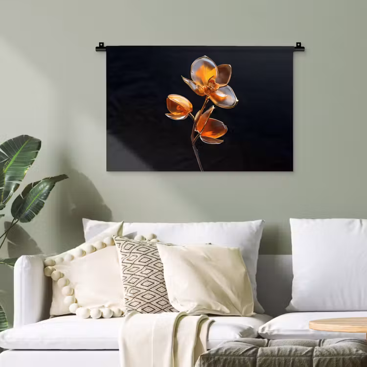 Bloem - Orchidee - Oranje Wandkleed katoen klein -sfeer7