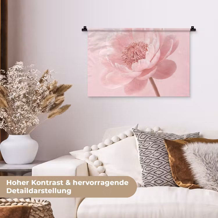Bloem - Pioenroos - Roze Wandkleed katoen klein -tsfeer1_DE