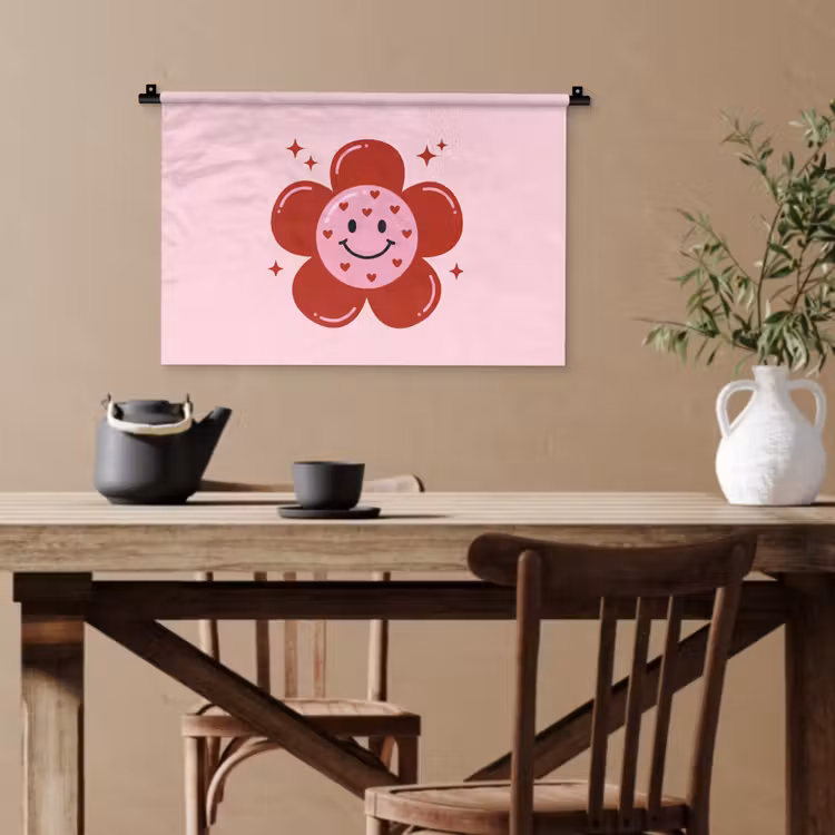 Bloem - Roze - Hartjes Wandkleed katoen klein -sfeer6