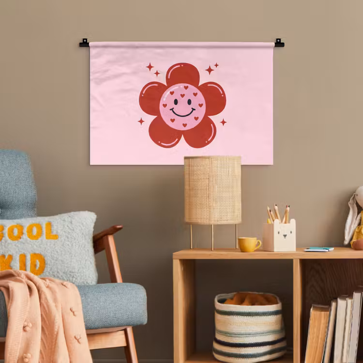 Bloem - Roze - Hartjes Wandkleed katoen klein -wsfeer4_kind