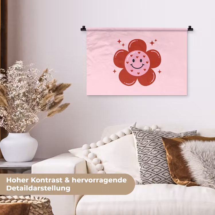 Bloem - Roze - Hartjes Wandkleed katoen klein -tsfeer1_DE