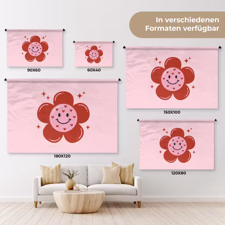 Bloem - Roze - Hartjes Wandkleed katoen klein -tsfeer8_DE