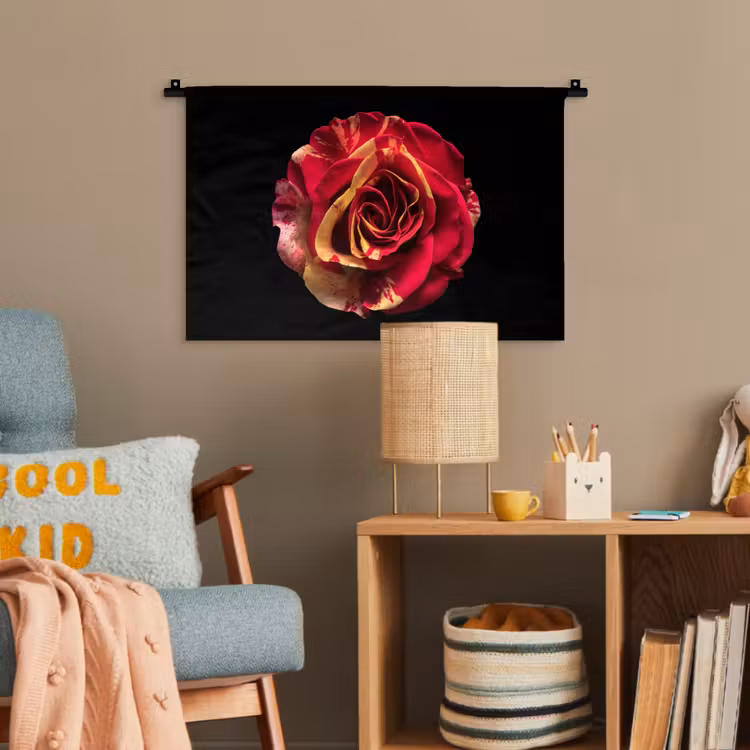 Bloem - Roos - Rood - Zwart Wandkleed katoen klein -wsfeer4_kind
