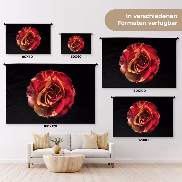 Bloem - Roos - Rood - Zwart Wandkleed katoen klein -tsfeer8_DE
