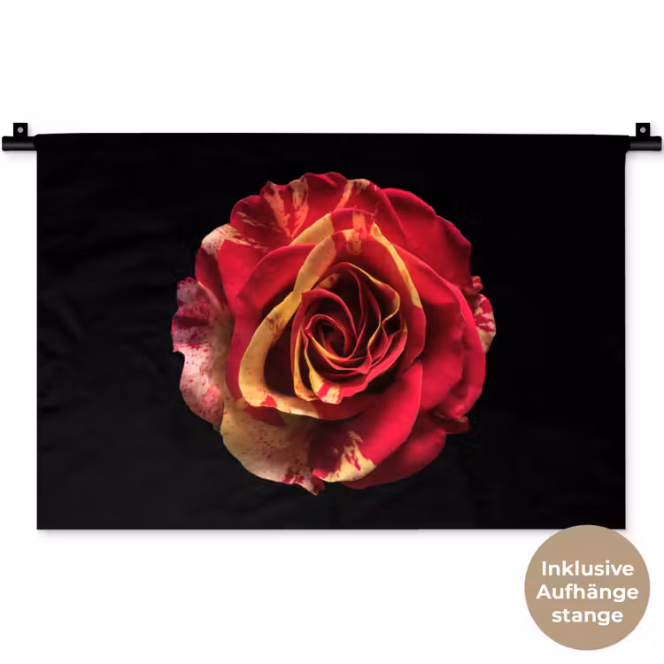 Bloem - Roos - Rood - Zwart Wandkleed katoen klein -t3d_DE
