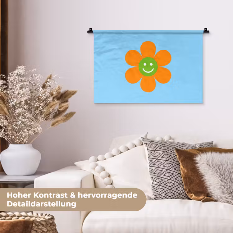 Bloem - Smiley - Kleurrijk Wandkleed katoen klein -tsfeer1_DE