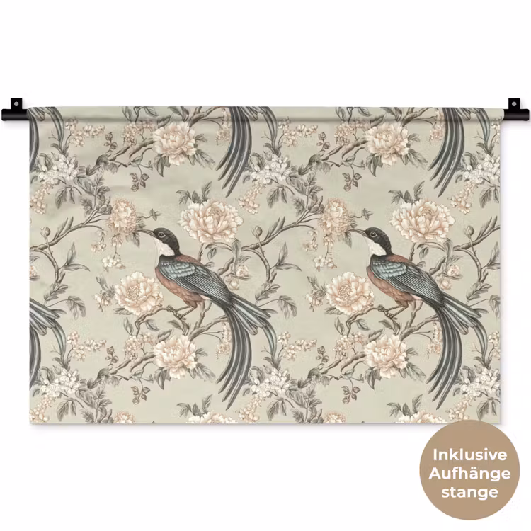 Bloem - Vogel - Kleurrijk Wandkleed katoen klein 269 -t3d_DE