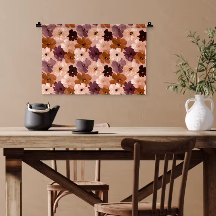 Bloemen - Abstract - Aardetinten Wandkleed katoen klein 269 -sfeer6