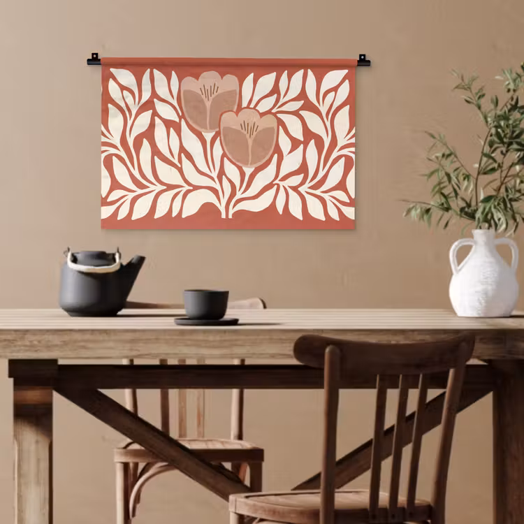 Bloemen - Abstract - Modern - Beige - Natuur Wandkleed katoen klein -sfeer6