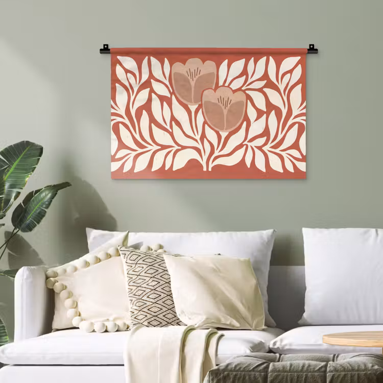 Bloemen - Abstract - Modern - Beige - Natuur Wandkleed katoen klein -sfeer7