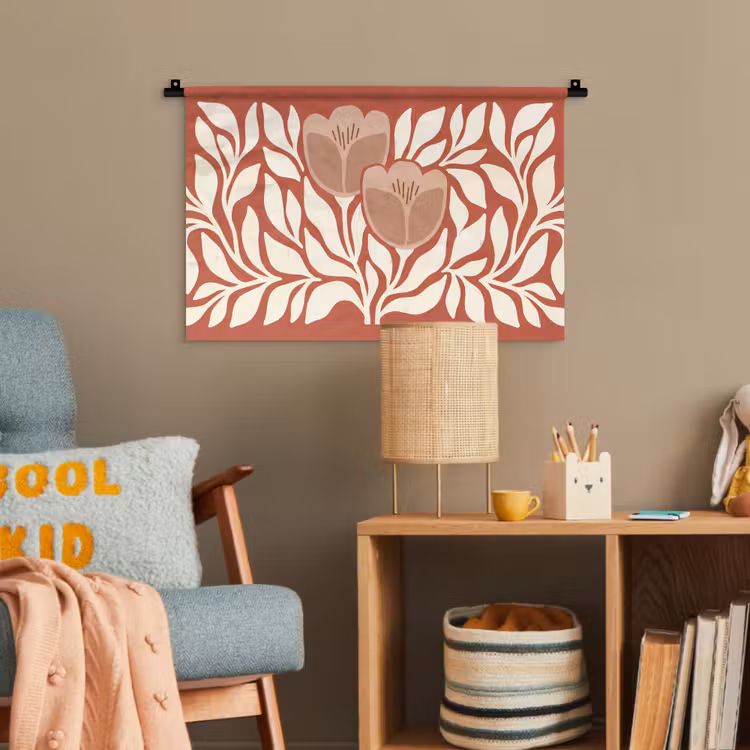 Bloemen - Abstract - Modern - Beige - Natuur Wandkleed katoen klein -wsfeer4_kind