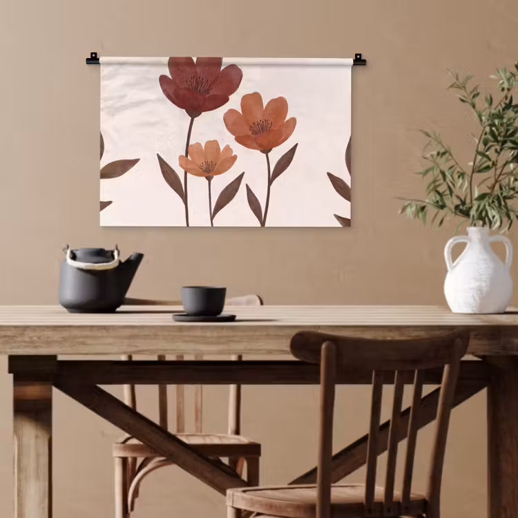 Bloemen - Abstract - Modern - Bruin - Decoratief Wandkleed katoen klein -sfeer6
