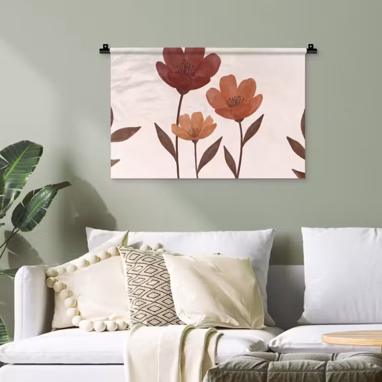 Bloemen - Abstract - Modern - Bruin - Decoratief Wandkleed katoen klein -sfeer7