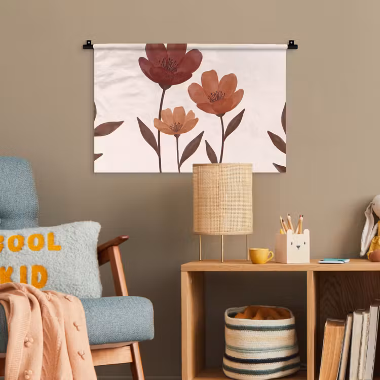 Bloemen - Abstract - Modern - Bruin - Decoratief Wandkleed katoen klein -wsfeer4_kind