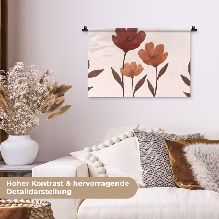 Bloemen - Abstract - Modern - Bruin - Decoratief Wandkleed katoen klein -tsfeer1_DE