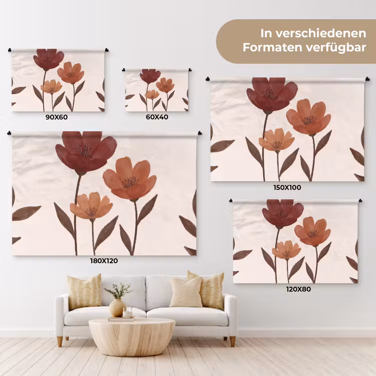 Bloemen - Abstract - Modern - Bruin - Decoratief Wandkleed katoen klein -tsfeer8_DE