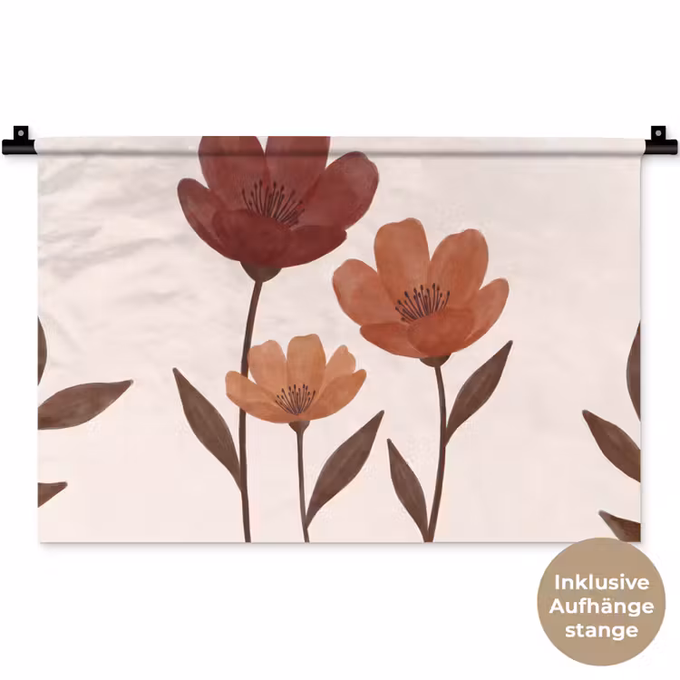 Bloemen - Abstract - Modern - Bruin - Decoratief Wandkleed katoen klein -t3d_DE
