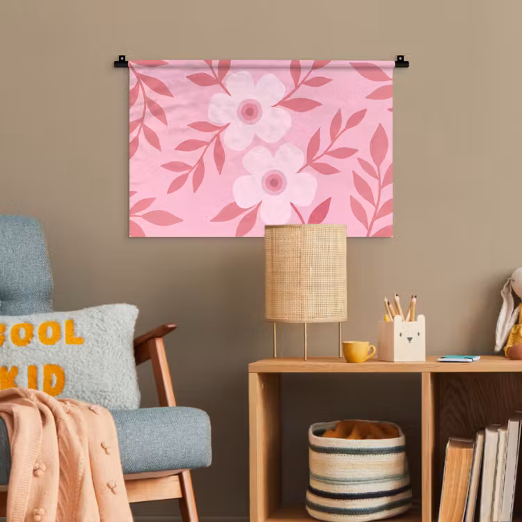 Bloemen - Abstract - Modern - Roze - Natuur Wandkleed katoen klein -wsfeer4_kind