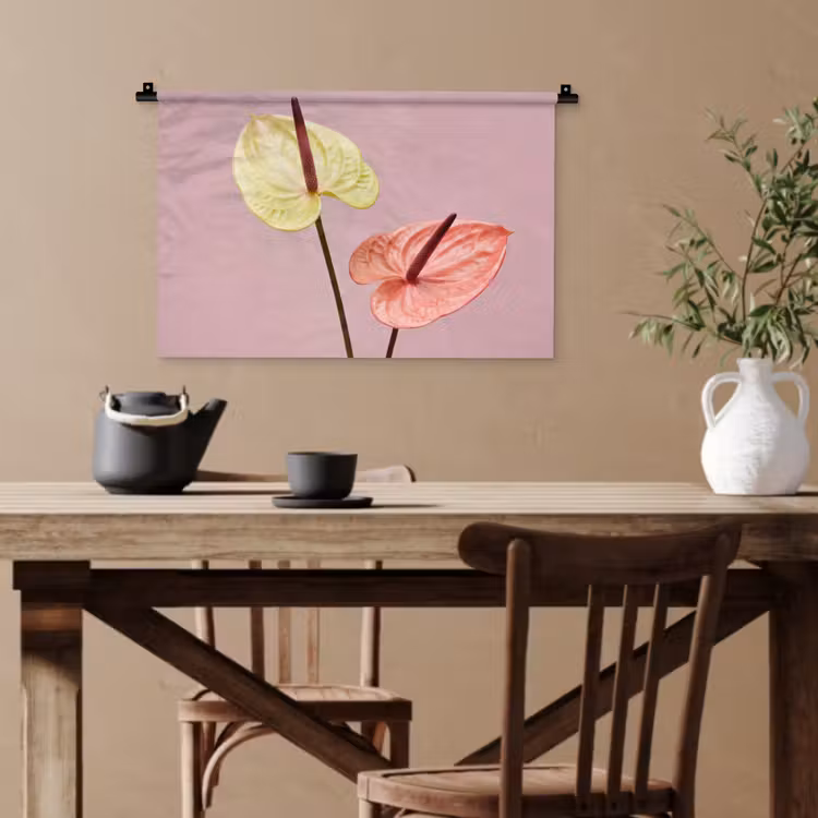 Bloemen - Anthuriums - Geel - Roze Wandkleed katoen klein -sfeer6