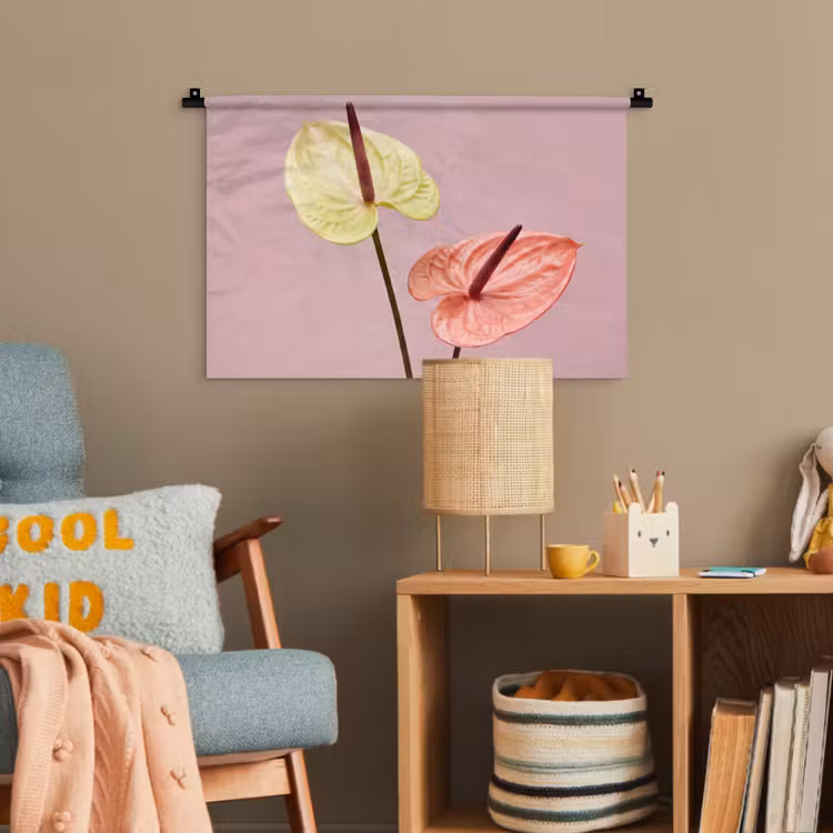 Bloemen - Anthuriums - Geel - Roze Wandkleed katoen klein -wsfeer4_kind