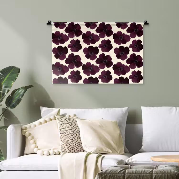 Bloemen - Aquarel - Paars Wandkleed katoen klein 269 -sfeer7