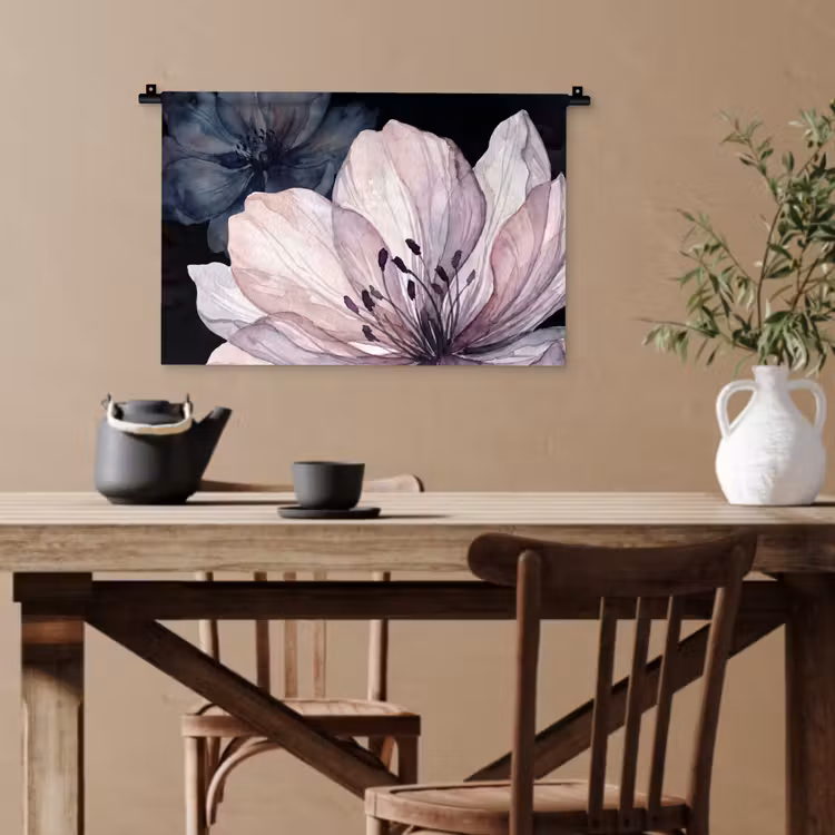 Bloemen - Aquarel - Modern - Roze - Donker Wandkleed katoen klein -sfeer6