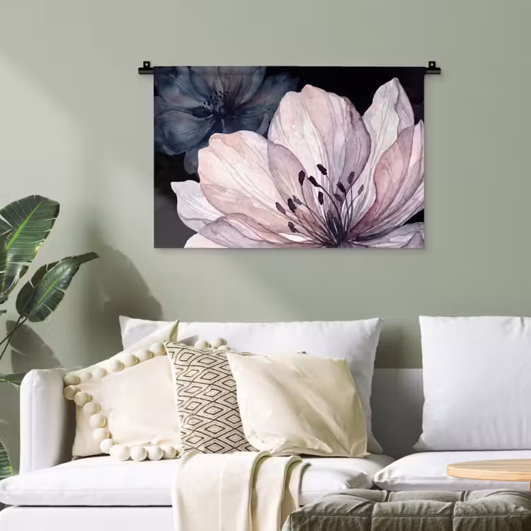 Bloemen - Aquarel - Modern - Roze - Donker Wandkleed katoen klein -sfeer7