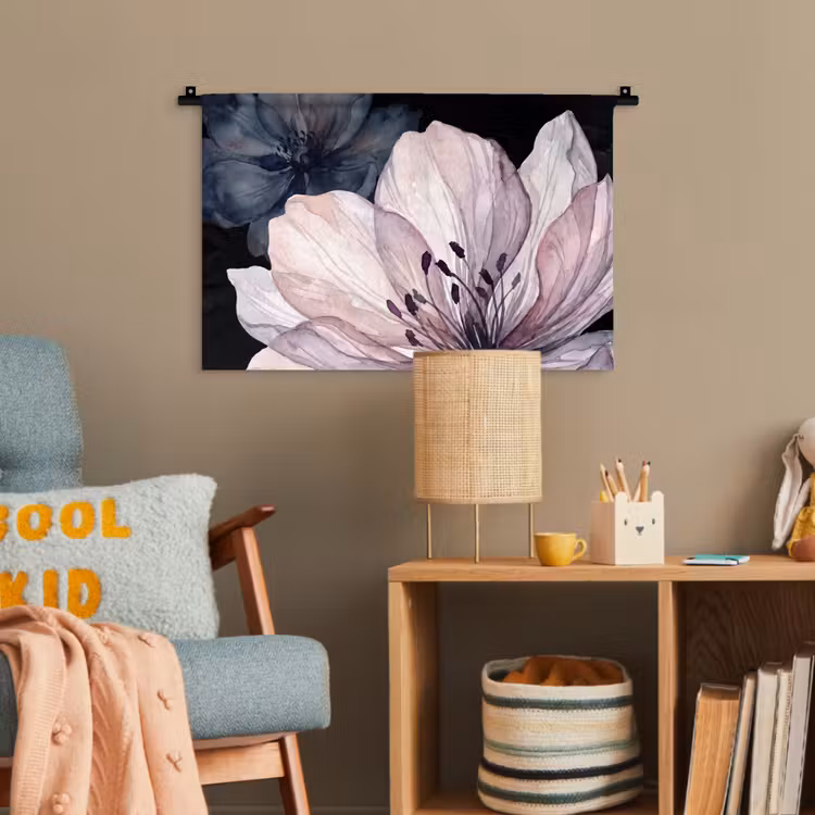 Bloemen - Aquarel - Modern - Roze - Donker Wandkleed katoen klein -wsfeer4_kind
