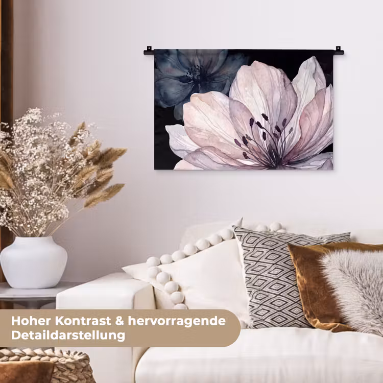 Bloemen - Aquarel - Modern - Roze - Donker Wandkleed katoen klein -tsfeer1_DE