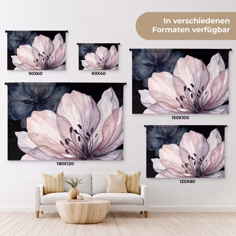 Bloemen - Aquarel - Modern - Roze - Donker Wandkleed katoen klein -tsfeer8_DE