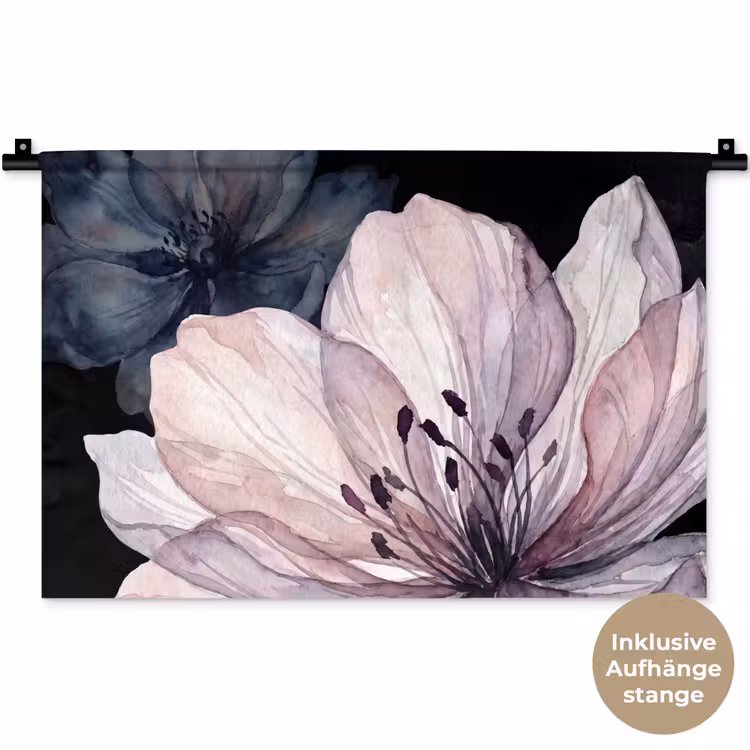 Bloemen - Aquarel - Modern - Roze - Donker Wandkleed katoen klein -t3d_DE
