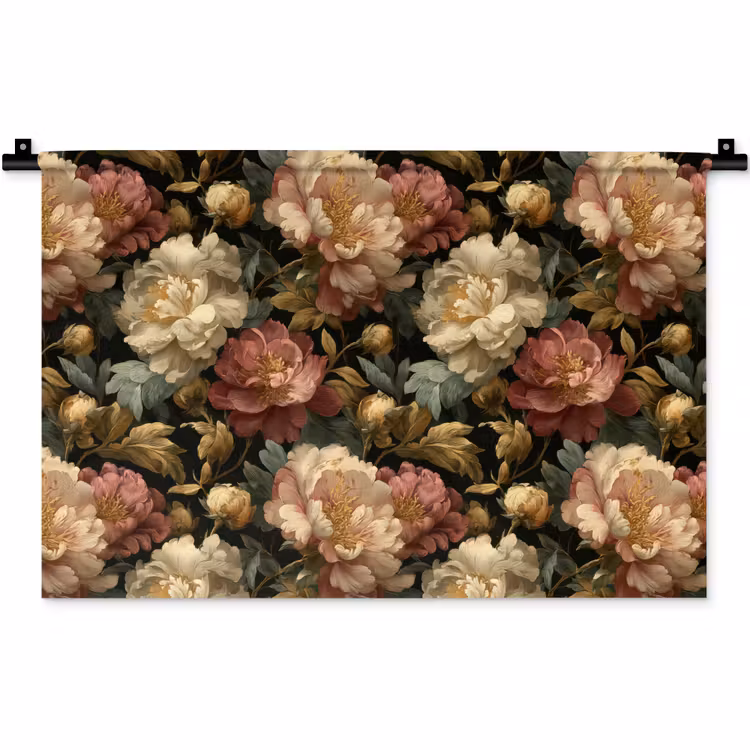 Bloemen - Barok - Patroon - Roze - Crème Wandkleed katoen klein 269 -zz3d