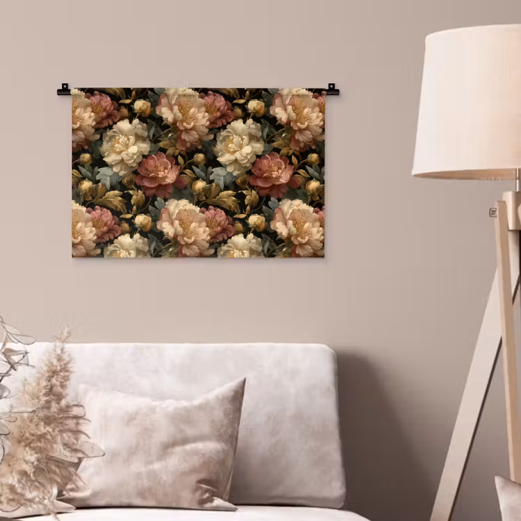 Bloemen - Barok - Patroon - Roze - Crème Wandkleed katoen klein 269 -sfeer4