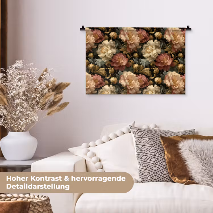 Bloemen - Barok - Patroon - Roze - Crème Wandkleed katoen klein 269 -tsfeer1_DE