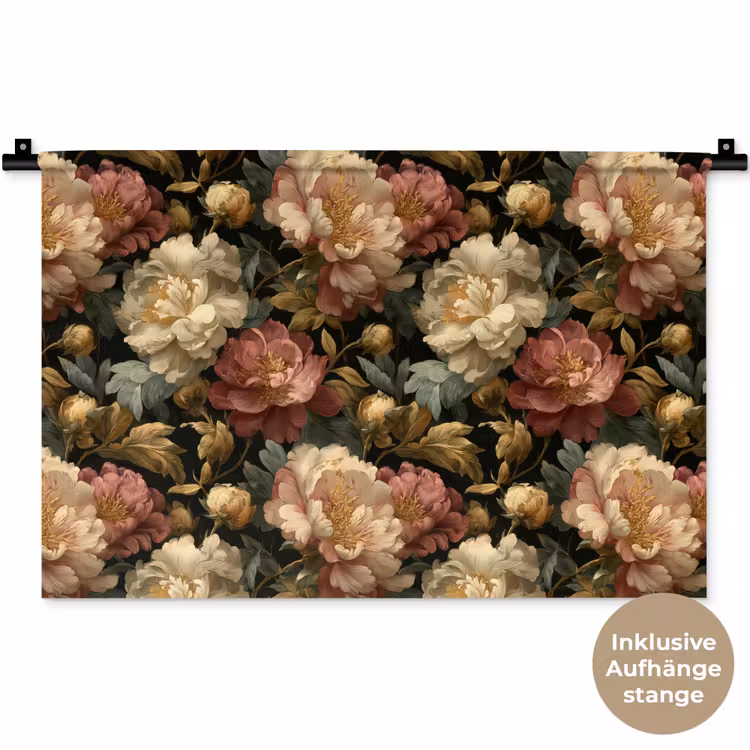 Bloemen - Barok - Patroon - Roze - Crème Wandkleed katoen klein 269 -t3d_DE
