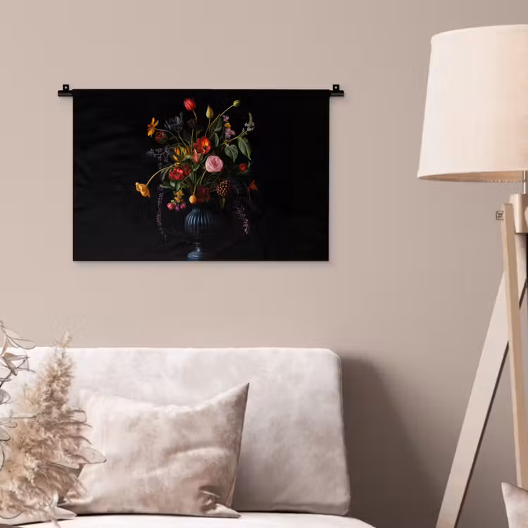 Bloemen - Bessen - Klassiek Wandkleed katoen klein -sfeer4