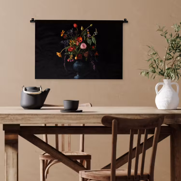 Bloemen - Bessen - Klassiek Wandkleed katoen klein -sfeer6