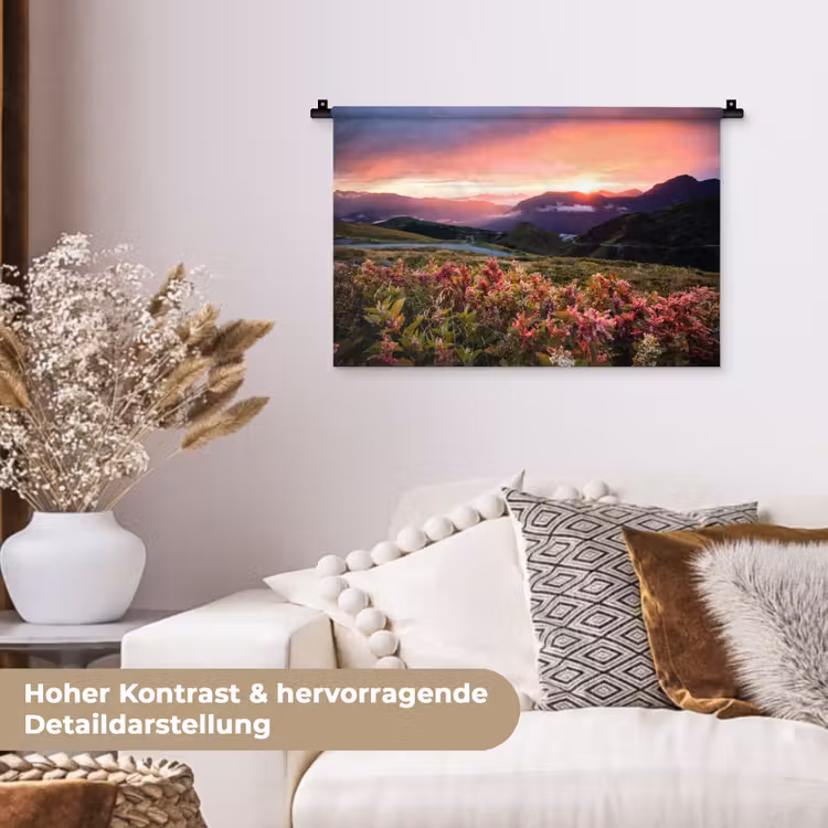 Bloemen - Bergen - Landschap - Nacht - Lucht - Roze Wandkleed katoen klein -tsfeer1_DE