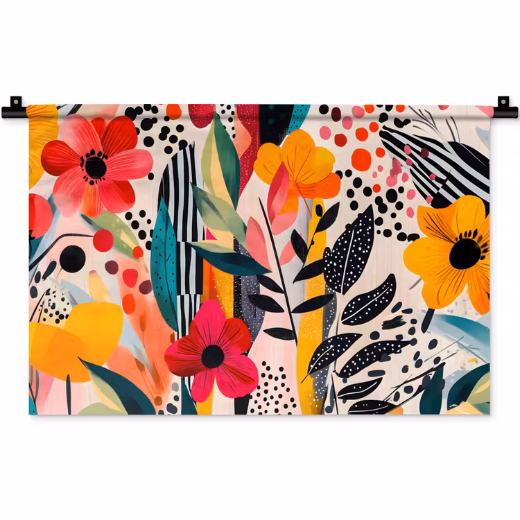 Bloemen - Bladeren - Abstract - Kleurrijk Wandkleed katoen klein -zz3d